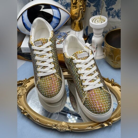 🆕 KURT GEIGER LONDON 🧿 NWOB Laney Rainbow Crystal Platform Sneaker Sz 38.5 US8 - Picture 4 of 14